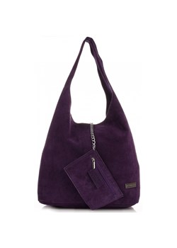 Oryginalne Torby Skórzane XL VITTORIA GOTTI Shopper Bag z Etui Fiolet - Śliwka ze sklepu PaniTorbalska w kategorii Torby Shopper bag - zdjęcie 184733691
