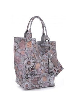 VITTORIA GOTTI Made in Italy Modna Torebka Skórzana w Kwiaty Multikolor - Szara ze sklepu PaniTorbalska w kategorii Torby Shopper bag - zdjęcie 184733751