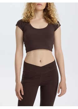 Reserved - Bawełniany crop top - ciemnobrązowy ze sklepu Reserved w kategorii Bluzki damskie - zdjęcie 184733962