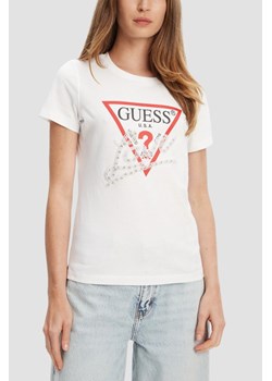 GUESS Biały damski t-shirt Pearls Love, Rozmiar XS ze sklepu outfit.pl w kategorii Bluzki damskie - zdjęcie 184734100