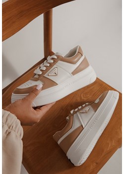 Beżowo-Białe Sneakersy Vices na Grubej Podeszwie z Geometryczną Ozdobą i Perforacją Karvesa ze sklepu born2be.pl w kategorii Buty sportowe damskie - zdjęcie 184734363