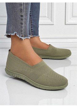 Damskie mokasyny Gaia Verde – wygodne zielone buty z tkaniny na płaskim obcasie ze sklepu royalfashion.pl w kategorii Trampki damskie - zdjęcie 184737672