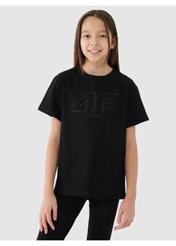 Dziewczęca koszulka oversize z nadrukiem 4F 4FJWMM00TTSHF2333 - czarna ze sklepu Sportstylestory.com w kategorii Bluzki dziewczęce - zdjęcie 184739561