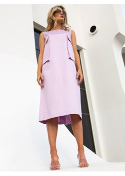 Liliowa bawełniana sukienka midi z kieszeniami EyeForFashion ze sklepu Eye For Fashion w kategorii Sukienki - zdjęcie 184746773