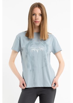Niebieski t-shirt comfort z autorską grafiką z przodu, kolor - niebieski, rozmiar - 170 ze sklepu REPORTER w kategorii Bluzki dziewczęce - zdjęcie 184753764