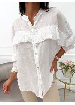 Biała Bawełniana Koszula z Falbanką ze sklepu ModnaKiecka.pl w kategorii Koszule damskie - zdjęcie 184760404