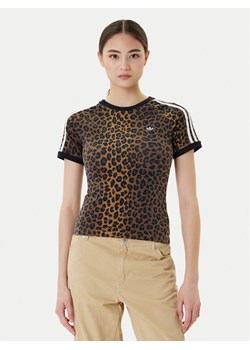 adidas T-Shirt Leopard Cali JW7304 Brązowy Slim Fit ze sklepu MODIVO w kategorii Bluzki damskie - zdjęcie 184787733