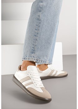 Beżowo-Białe Casualowe Sneakersy na Płaskiej Podeszwie z Paskami Jereria ze sklepu renee.pl w kategorii Buty sportowe damskie - zdjęcie 184795513