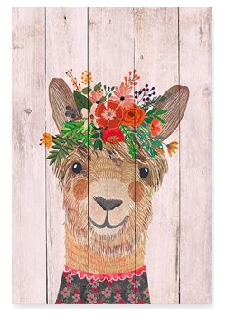 little nice things Druk &quot;Floral Llama&quot; na drewnie - 40 x 60 cm ze sklepu Limango Polska w kategorii Obrazy - zdjęcie 184797102