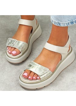 Złote skórzane sandały damskie S.Barski 543 ze sklepu suzana.pl w kategorii Sandały damskie - zdjęcie 184824753