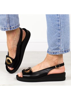 Czarne skórzane Polskie sandały damskie na platformie Deoni L100 ze sklepu suzana.pl w kategorii Sandały damskie - zdjęcie 184828264