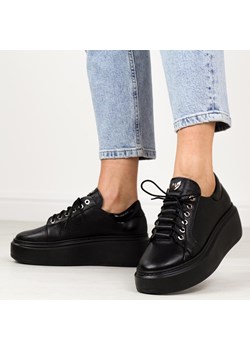 Czarne skórzane Polskie sneakersy damskie na platformie Deoni D171 ze sklepu suzana.pl w kategorii Buty sportowe damskie - zdjęcie 184832581