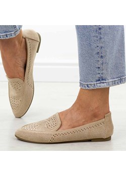Beżowe ażurowe zamszowe mokasyny damskie Potocki 23300 ze sklepu suzana.pl w kategorii Mokasyny damskie - zdjęcie 184832852