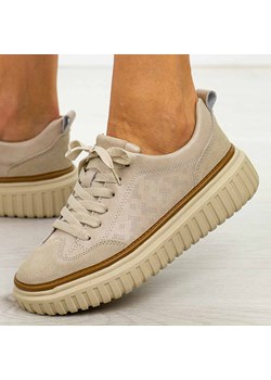 Beżowe skórzane sneakersy damskie Sergio Leone Sp025 ze sklepu suzana.pl w kategorii Półbuty damskie - zdjęcie 184835880