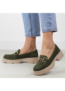 Khaki skórzane mokasyny damskie Filippo Dp6100/24 ze sklepu suzana.pl w kategorii Mokasyny damskie - zdjęcie 184837120