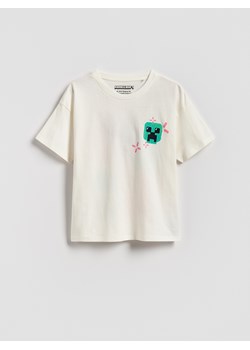 Reserved - Bawełniany t-shirt Minecraft - złamana biel ze sklepu Reserved w kategorii Bluzki dziewczęce - zdjęcie 184848441