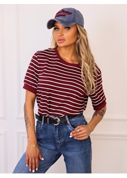 T-SHIRT OVERSIZE W PASKI- BORDOWY ze sklepu olika.com.pl w kategorii Bluzki damskie - zdjęcie 184852674