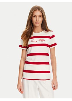 Tommy Hilfiger T-Shirt Script WW0WW45746 Écru Regular Fit ze sklepu MODIVO w kategorii Bluzki damskie - zdjęcie 184875191