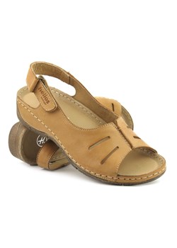 Skórzane sandały damskie na rzep - HELIOS Komfort 117, jasnobrązowe ze sklepu ulubioneobuwie w kategorii Sandały damskie - zdjęcie 184876613