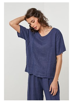Lin Passion Lniana bluzka w kolorze granatowym ze sklepu Limango Polska w kategorii Bluzki damskie - zdjęcie 184888791