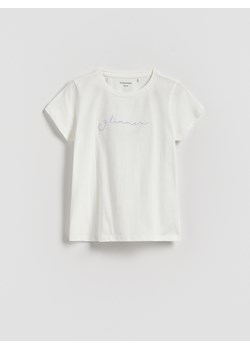 Reserved - T-shirt z haftowanym napisem - biały ze sklepu Reserved w kategorii Bluzki dziewczęce - zdjęcie 184889291