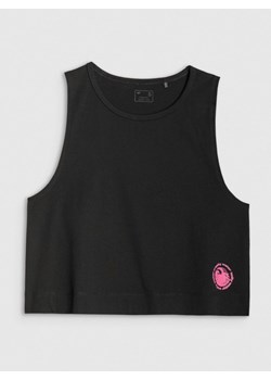 Damski crop top z nadrukiem 4F 4FWSS25TSLEF118 - czarny ze sklepu Sportstylestory.com w kategorii Bluzki damskie - zdjęcie 184891261