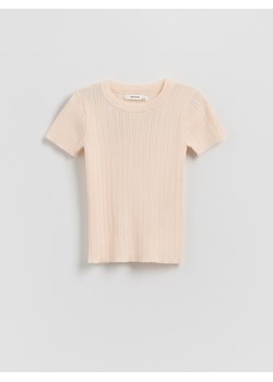 Reserved - Sweter z krótkim rękawem z wiskozą - pastelowy róż ze sklepu Reserved w kategorii Bluzki dziewczęce - zdjęcie 184893282