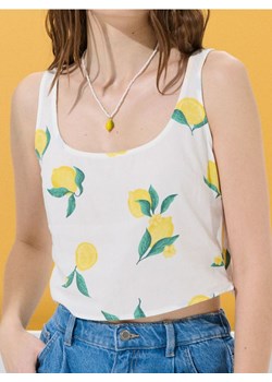 Sinsay - Wiskozowy crop top ze wzorem w cytryny - biały ze sklepu Sinsay w kategorii Bluzki damskie - zdjęcie 184915964