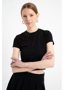 Czarna bluzka slim z ozdobnymi nitami, kolor - czarny, rozmiar - 170 ze sklepu REPORTER w kategorii Bluzki dziewczęce - zdjęcie 184918761
