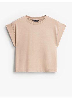 Mohito - Beżowy t-shirt z merceryzowanej wiskozy - oliwkowy ze sklepu Mohito w kategorii Bluzki damskie - zdjęcie 184935490