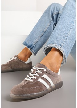 Brązowe Skórzane Sneakersy na Płaskiej Podeszwie Ozdobione Paskami Nelavirae ze sklepu born2be.pl w kategorii Buty sportowe damskie - zdjęcie 184937583