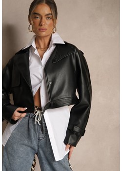 Czarna Krótka Kurtka Ramoneska w Stylu Trencza Niladoria ze sklepu renee.pl w kategorii Kurtki damskie - zdjęcie 184938942