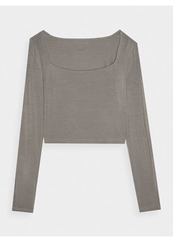 Damski longsleeve crop top 4F 4FRSS24TLONF499 - brązowy ze sklepu Sportstylestory.com w kategorii Bluzki damskie - zdjęcie 184941323