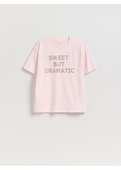 Reserved - T-shirt oversize z nadrukiem - pastelowy róż ze sklepu Reserved w kategorii Bluzki damskie - zdjęcie 184955214