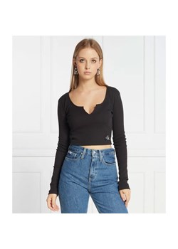 Calvin Klein Jeans Top SPLIT COLLAR RIB | Regular Fit ze sklepu Gomez Fashion Store w kategorii Bluzki damskie - zdjęcie 184971212