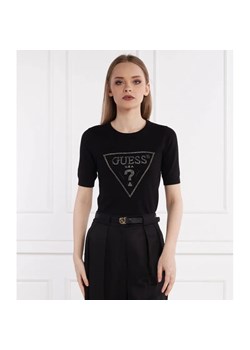 GUESS Sweter KAYLA LOGO RN SS SWTR | Slim Fit ze sklepu Gomez Fashion Store w kategorii Swetry damskie - zdjęcie 184987394