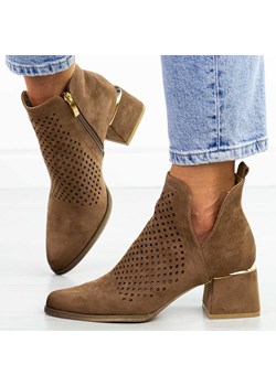 Brązowe ażurowe botki damskie na obcasie Potocki 12356 ze sklepu suzana.pl w kategorii Botki - zdjęcie 185041732