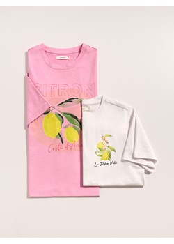 Reserved - Bawełniany t-shirt z nadrukiem - różowy ze sklepu Reserved w kategorii Bluzki damskie - zdjęcie 185041963