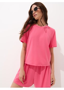 Mohito - Różowy t-shirt z krótkim rękawem - mocny różowy ze sklepu Mohito w kategorii Bluzki damskie - zdjęcie 185045150