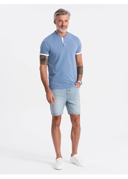 T-shirt męski polo bez kołnierzyka - niebieski V3 S1381 ze sklepu ombre w kategorii T-shirty męskie - zdjęcie 185047161