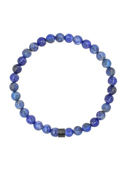 Męska bransoletka niebieskie kulki lapis lazuli z czarnym charmsem ze sklepu manoki.pl w kategorii Bransolety - zdjęcie 185072072