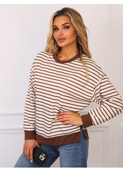 BLUZA BAWEŁNIANA OVERSIZE W PASKI - BRĄZOWA ze sklepu olika.com.pl w kategorii Bluzy damskie - zdjęcie 185136500