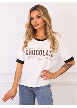 BLUZKA BAWEŁNIANA Z NAPISEM CHOCOLATE- BIAŁA ze sklepu olika.com.pl w kategorii Bluzki damskie - zdjęcie 185136504