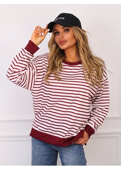 BLUZA BAWEŁNIANA OVERSIZE W PASKI -BORDOWA ze sklepu olika.com.pl w kategorii Bluzy damskie - zdjęcie 185136512