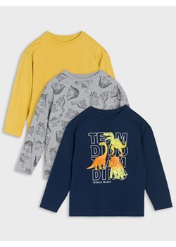 Sinsay - Koszulki z długimi rękawami z motywem dinozaurów 3 pack - granatowy ze sklepu Sinsay w kategorii T-shirty chłopięce - zdjęcie 185363354