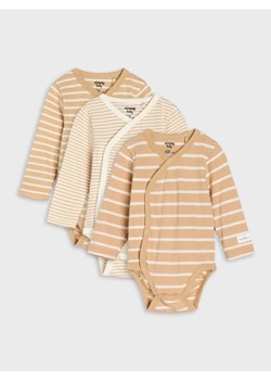 Sinsay - Bawełniane body w paski 3 pack - kremowy ze sklepu Sinsay w kategorii Odzież dla niemowląt - zdjęcie 185364530