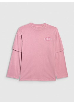 Dziewczęcy longsleeve z nadrukiem 4F 4FJRAW25TLONF543 - różowy ze sklepu Sportstylestory.com w kategorii Bluzy dziewczęce - zdjęcie 185368160