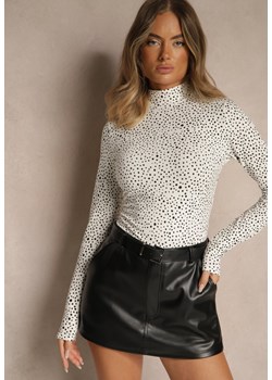 Biała Bawełniana Bluzka z Golfem Typu Longsleeve w Groszki Neatte ze sklepu renee.pl w kategorii Bluzki damskie - zdjęcie 185377894