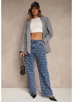 Niebieskie Jeansy Straight Leg High Waist Zdobione Printem Vilesse ze sklepu renee.pl w kategorii Jeansy damskie - zdjęcie 185384770