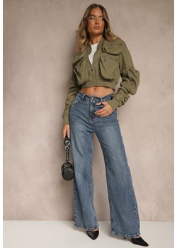 Szare Szerokie Jeansy High Waist z Cyrkoniowymi Zdobieniami Zarilene ze sklepu renee.pl w kategorii Jeansy damskie - zdjęcie 185386081